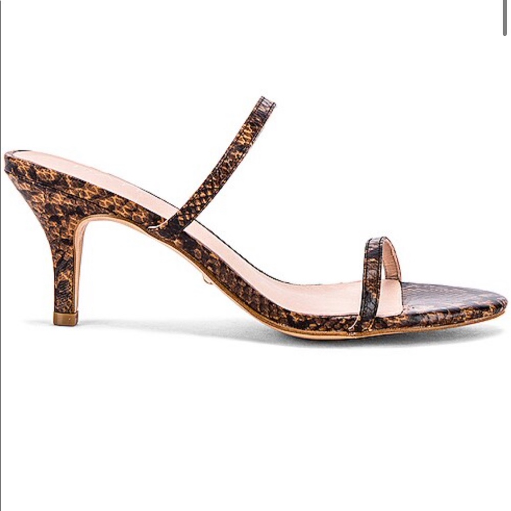 RAYE Brown Snakeskin-Print Strappy Kitten Heel Sandals